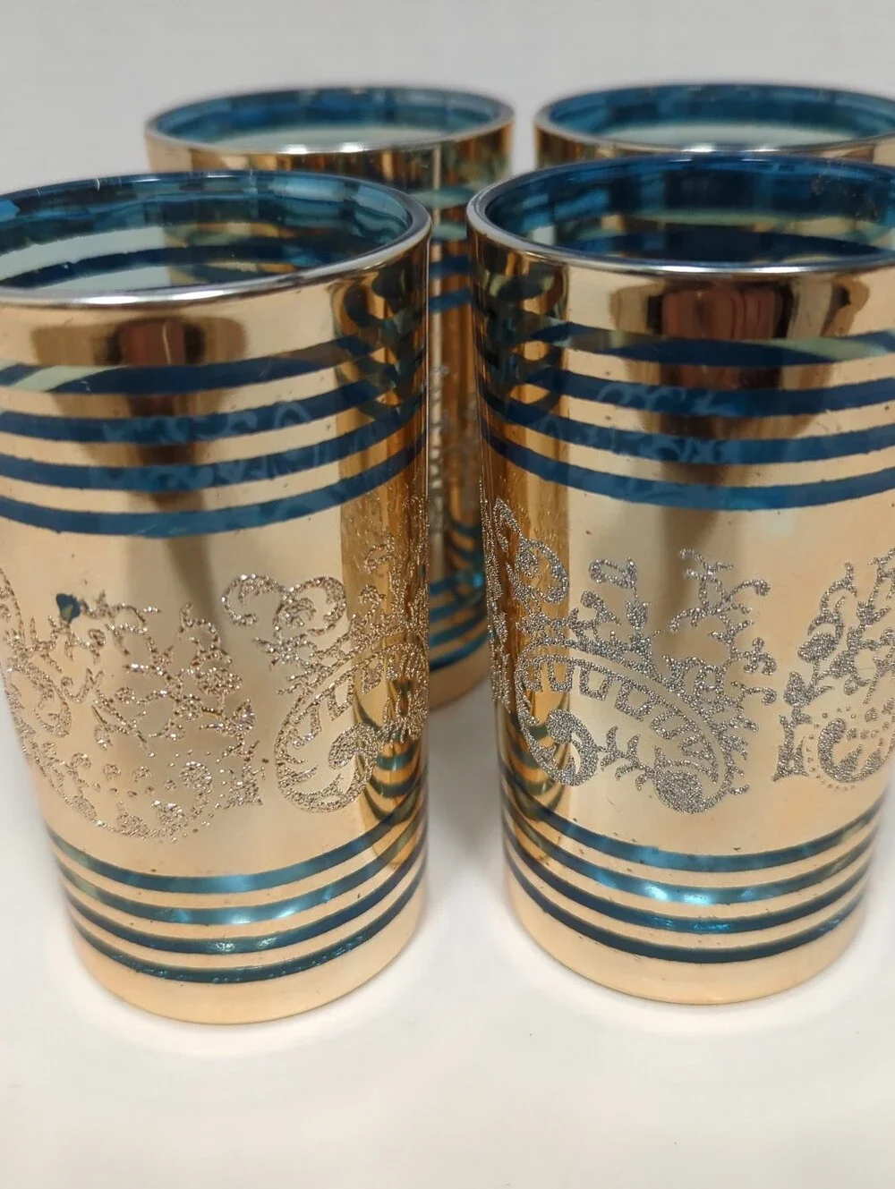 Vintage Dynasty Crown Bar Glasses Gold Leaf Filigree Gilding Set 4